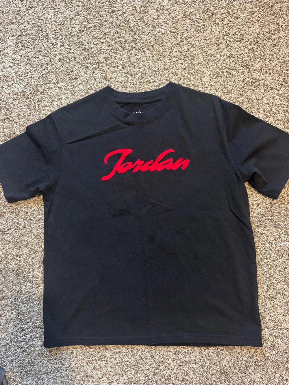 Jordan (Sz Small) Black Short-Sleeve Tee with Red Script Logo